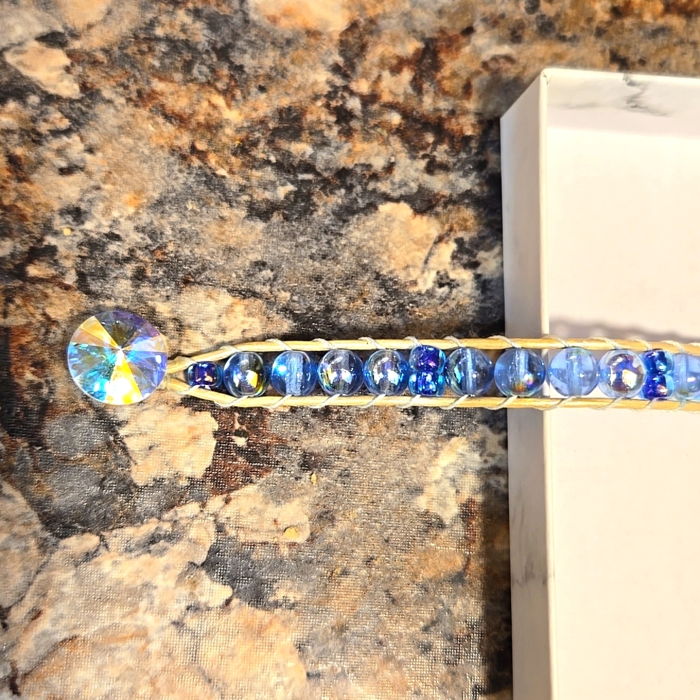 Handmade Blue Iridescent Bead Bracelet